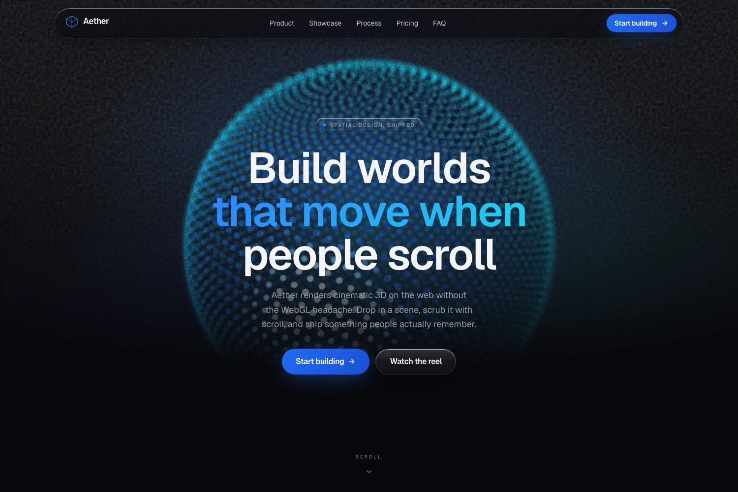 Aether: Immersive Next.js landing page