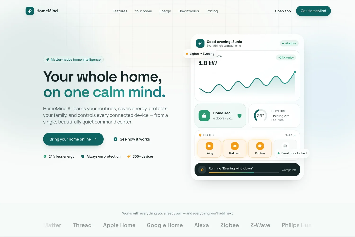 HomeMind: Smart home AI product UI