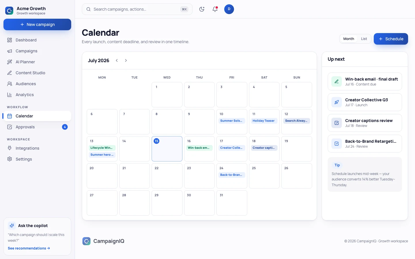 CampaignIQ - AI Marketing Campaign UI Source Code - Marketing calendar