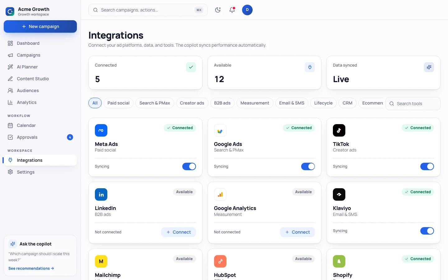 CampaignIQ - AI Marketing Campaign UI Source Code - Channel integrations