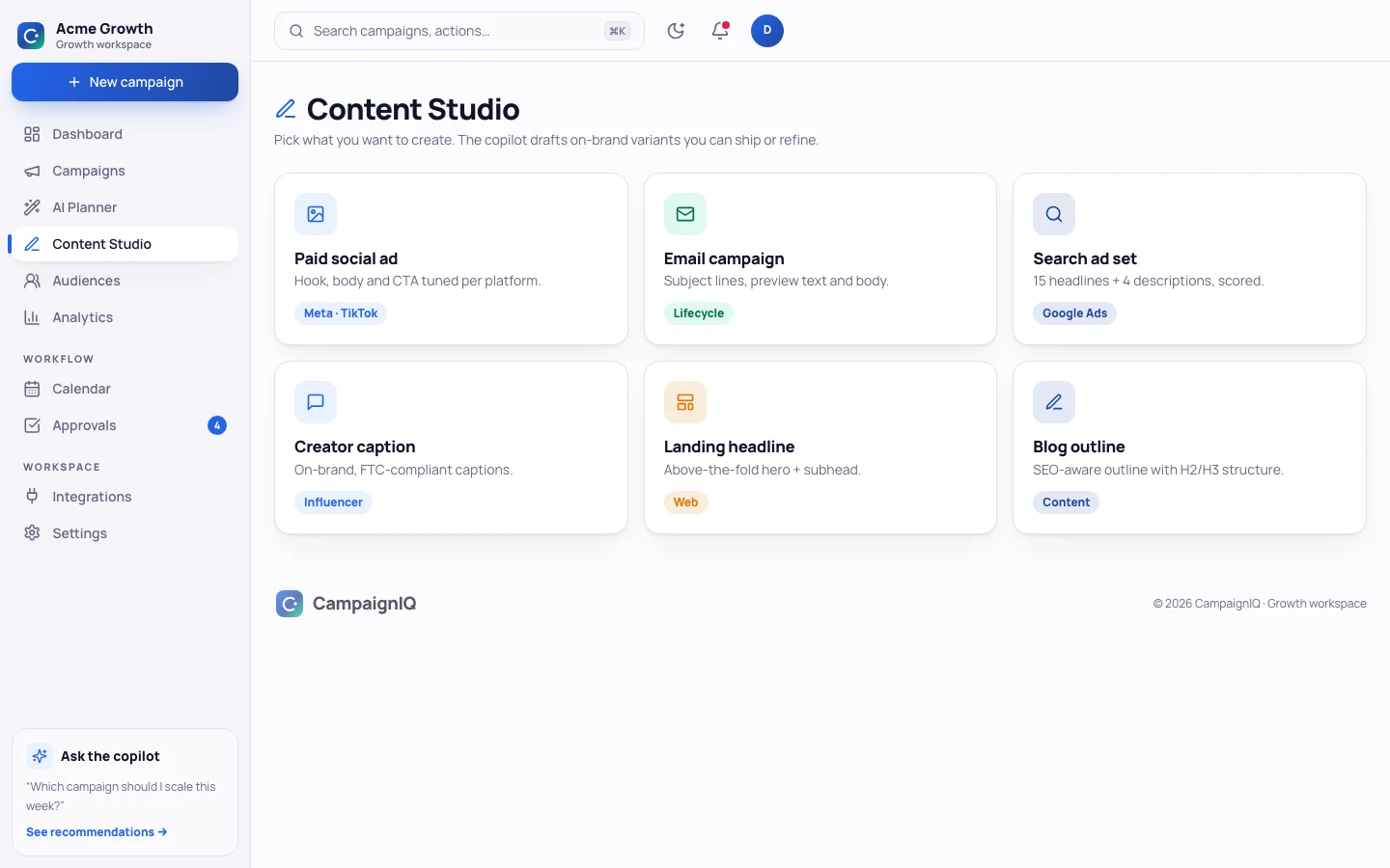 CampaignIQ - AI Marketing Campaign UI Source Code - Content studio