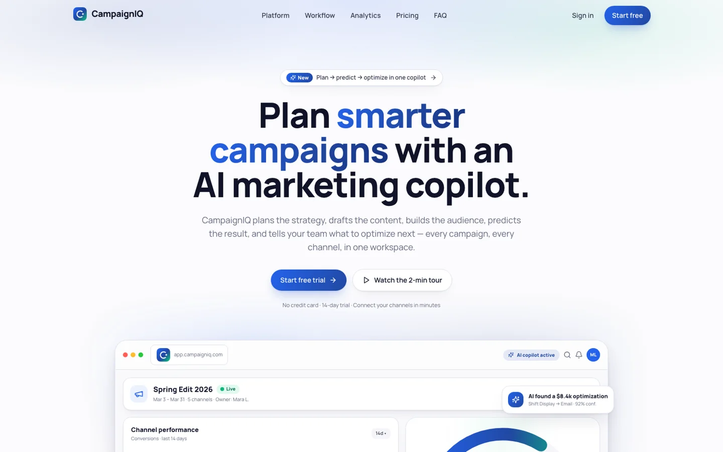 CampaignIQ - AI Marketing Campaign UI Source Code - Marketing homepage