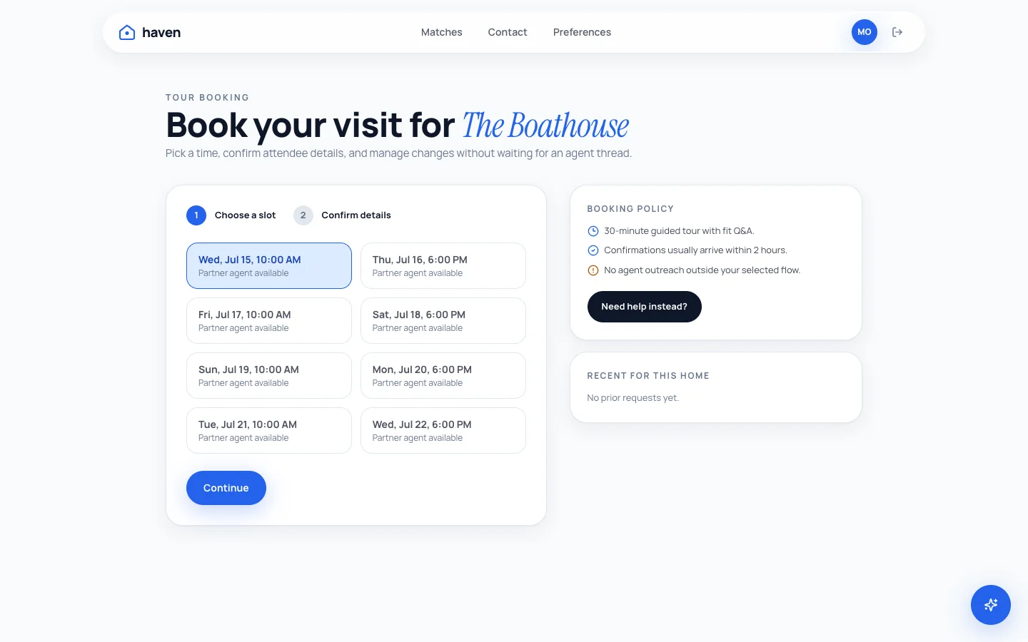 Haven - AI Home Matchmaking UI Source Code - Dashboard - Booking - Boathouse