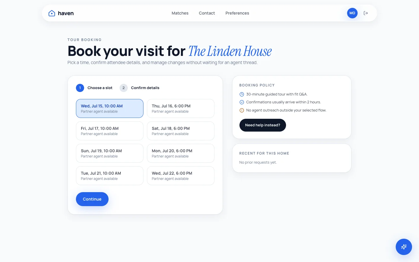 Haven - AI Home Matchmaking UI Source Code - Dashboard - Booking - Linden