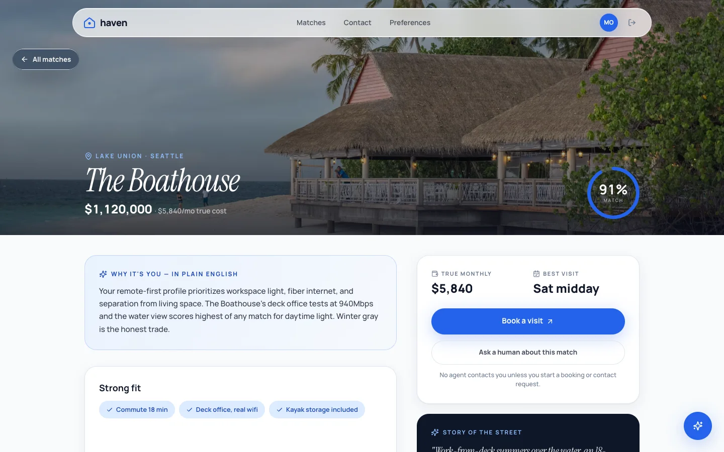 Haven - AI Home Matchmaking UI Source Code - Dashboard - Match - Boathouse