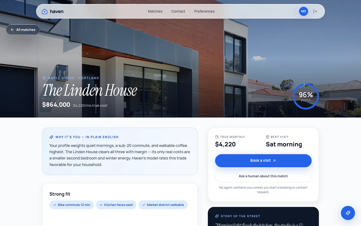 Haven - AI Home Matchmaking UI Source Code - Dashboard - Match - Linden