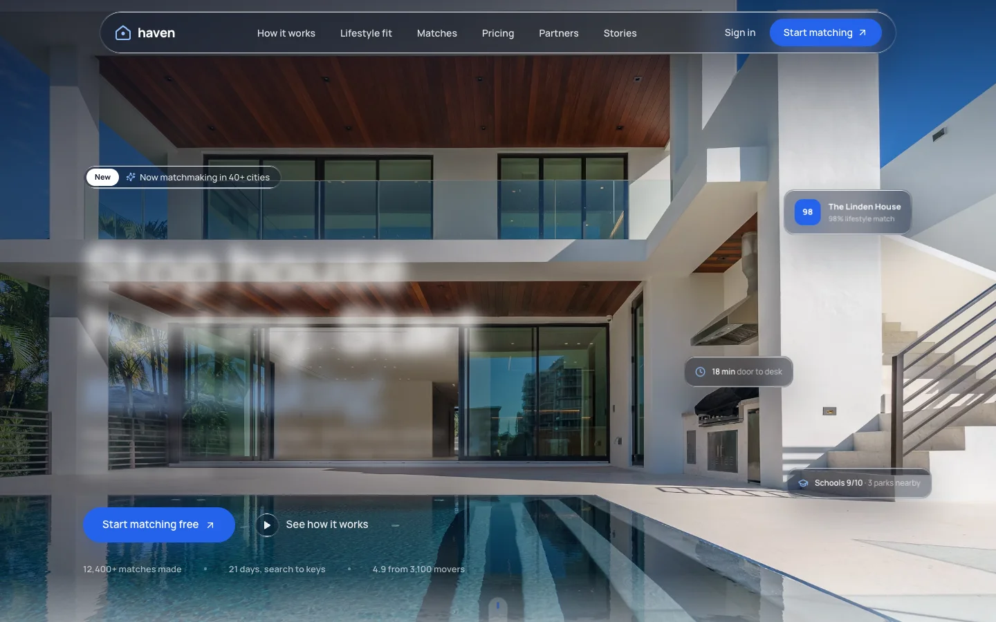 Haven - AI Home Matchmaking UI Source Code - Landing page