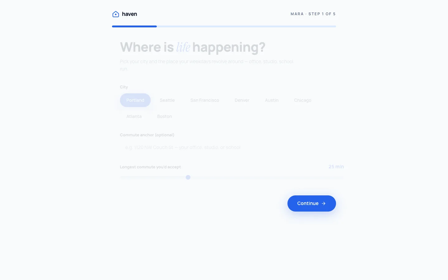 Haven - AI Home Matchmaking UI Source Code - Onboarding