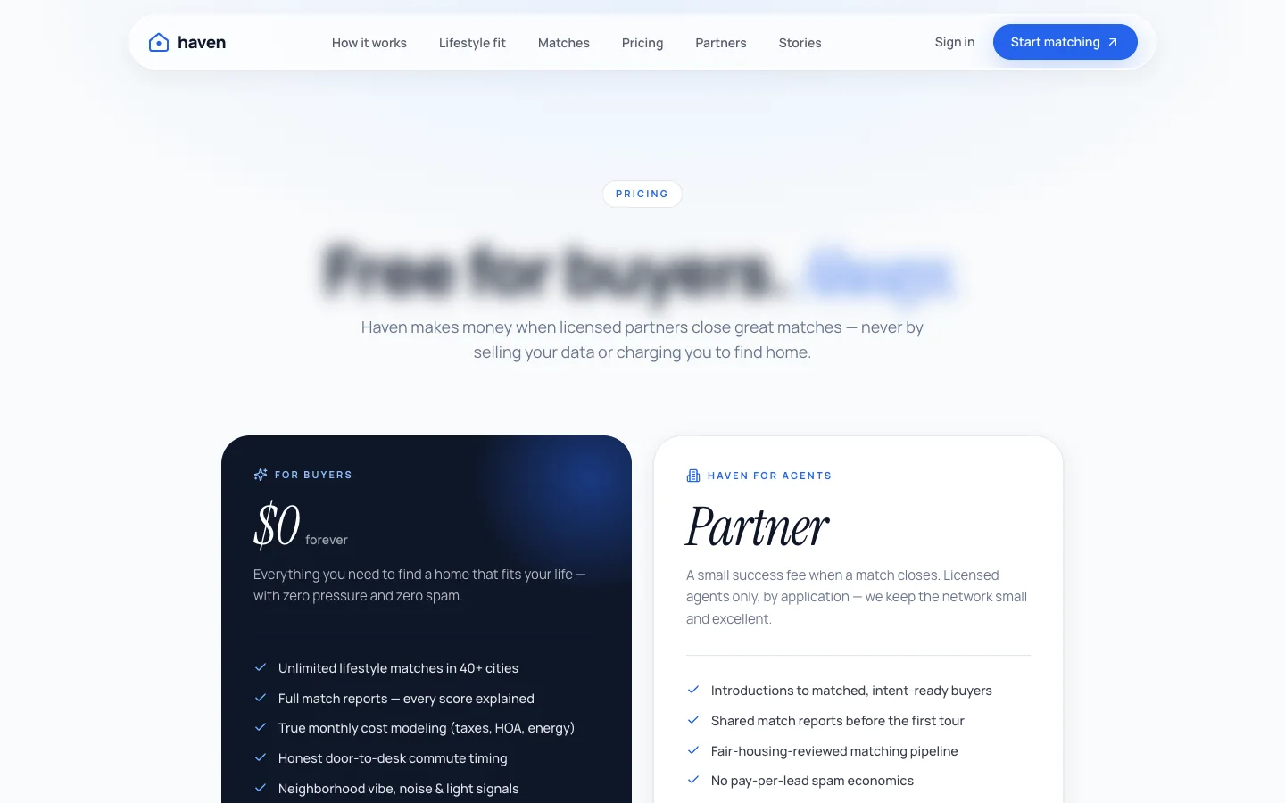 Haven - AI Home Matchmaking UI Source Code - Pricing