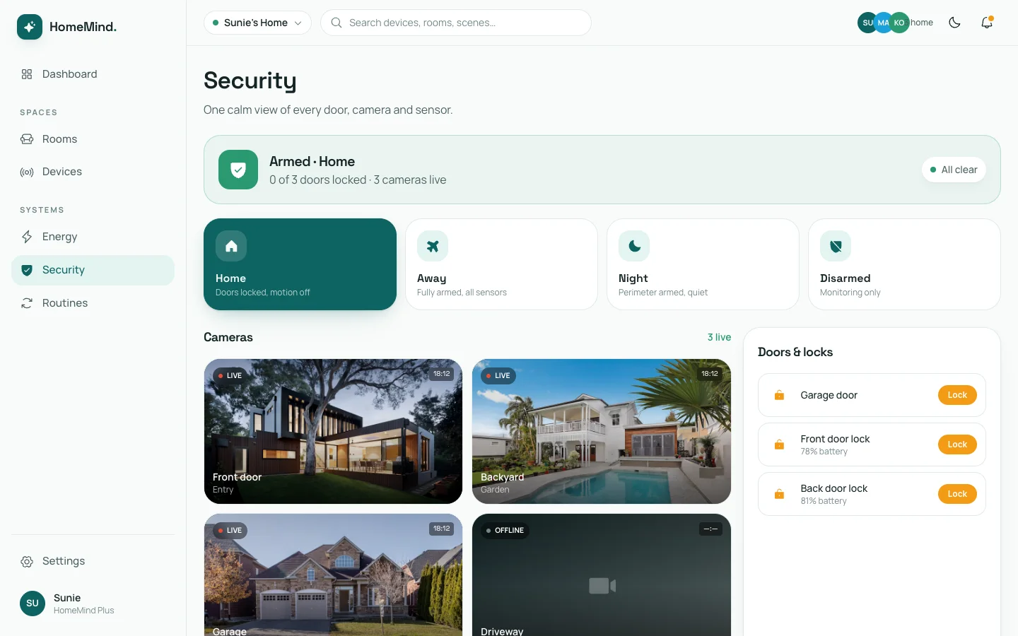 HomeMind - Smart Home AI UI Source Code - Dashboard - Security