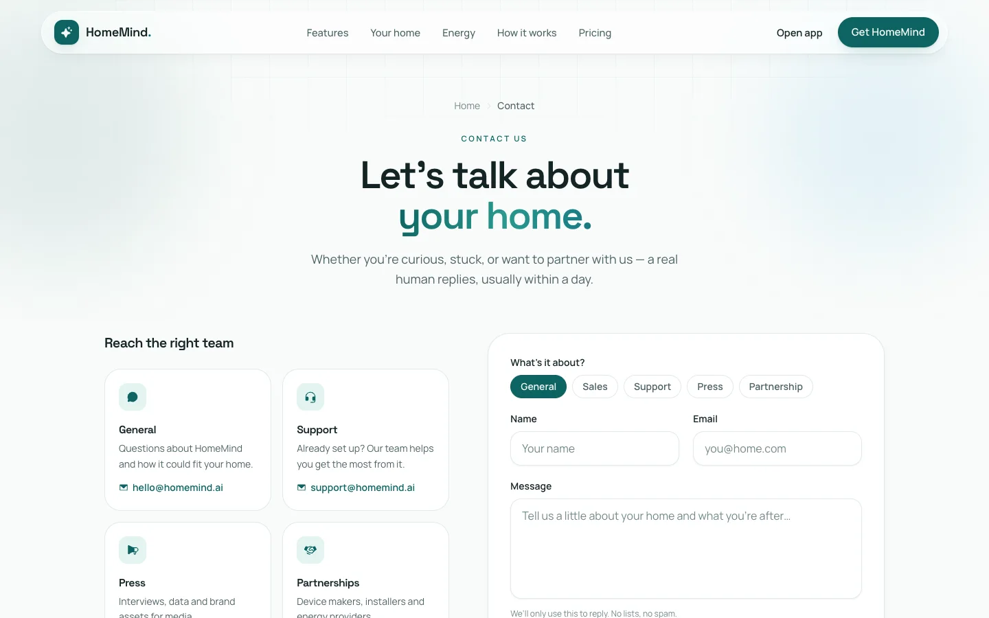 HomeMind - Smart Home AI UI Source Code - Contact