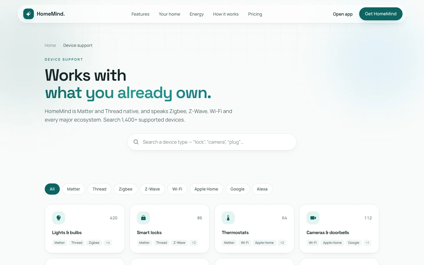 HomeMind - Smart Home AI UI Source Code - Devices
