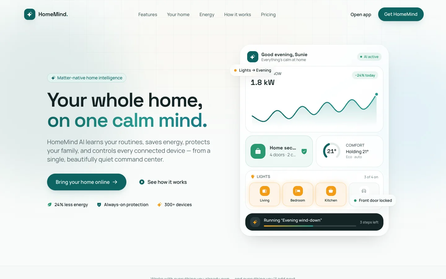 HomeMind - Smart Home AI UI Source Code - Landing page