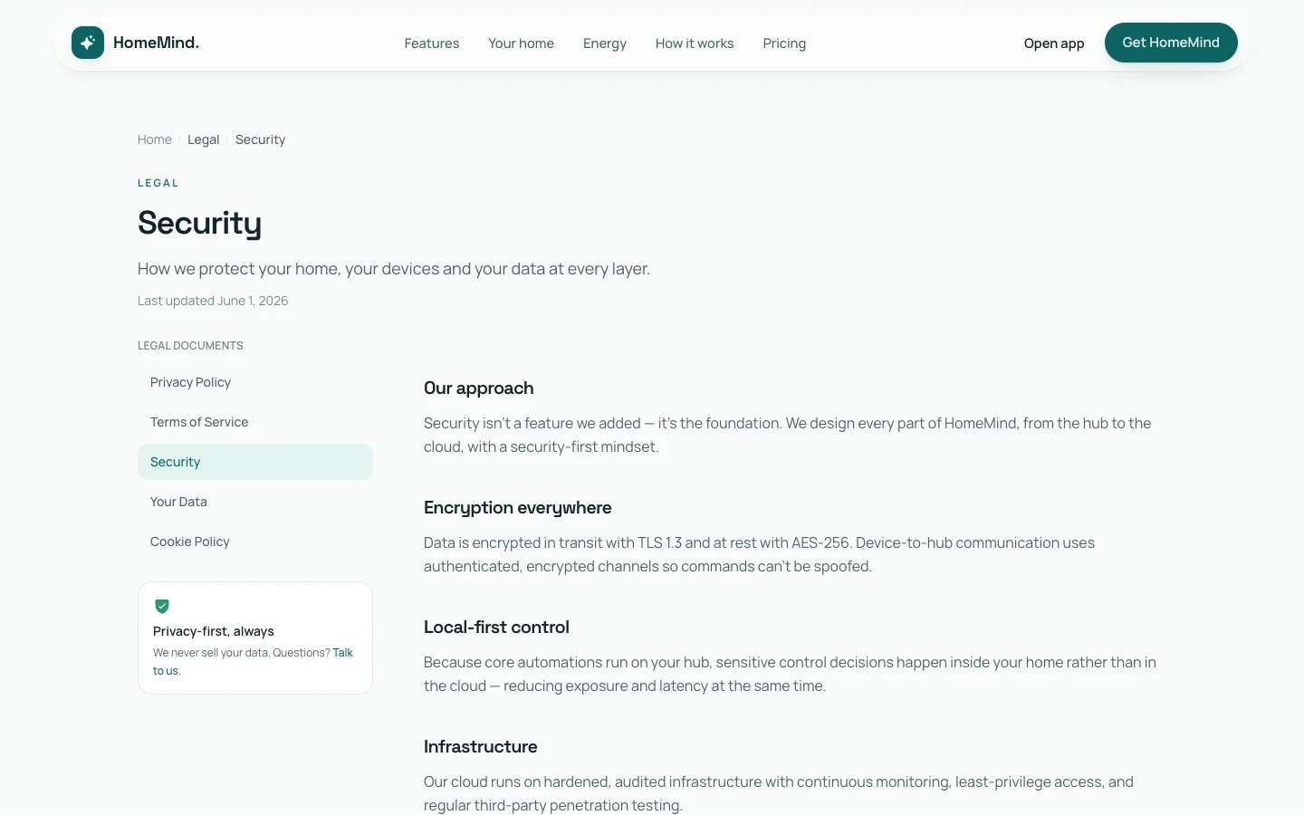 HomeMind - Smart Home AI UI Source Code - Legal - Security