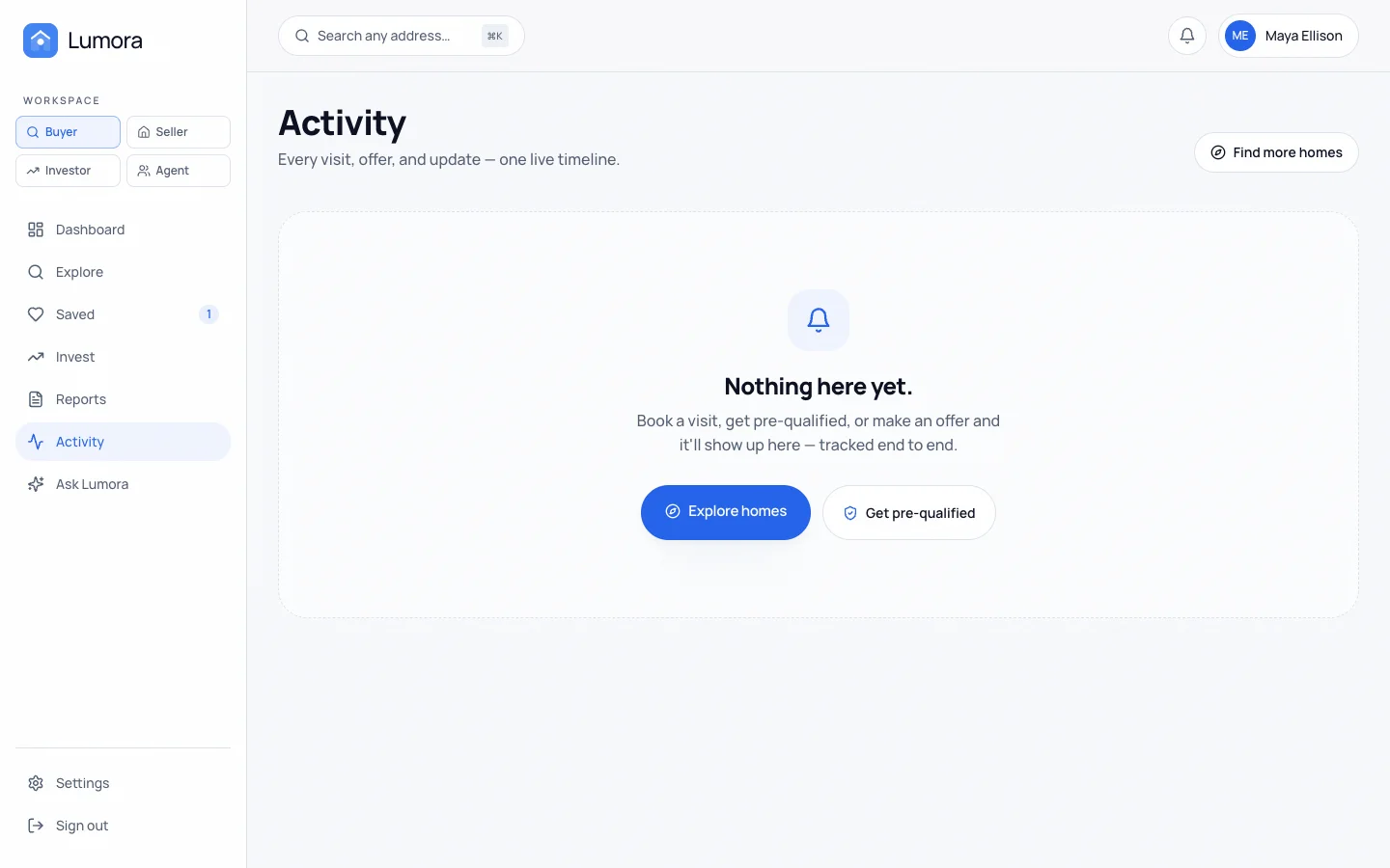Lumora - AI Real Estate UI Source Code - Dashboard - Activity