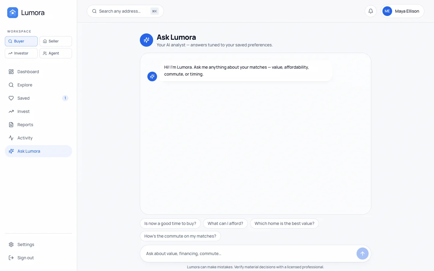 Lumora - AI Real Estate UI Source Code - Dashboard - Ask