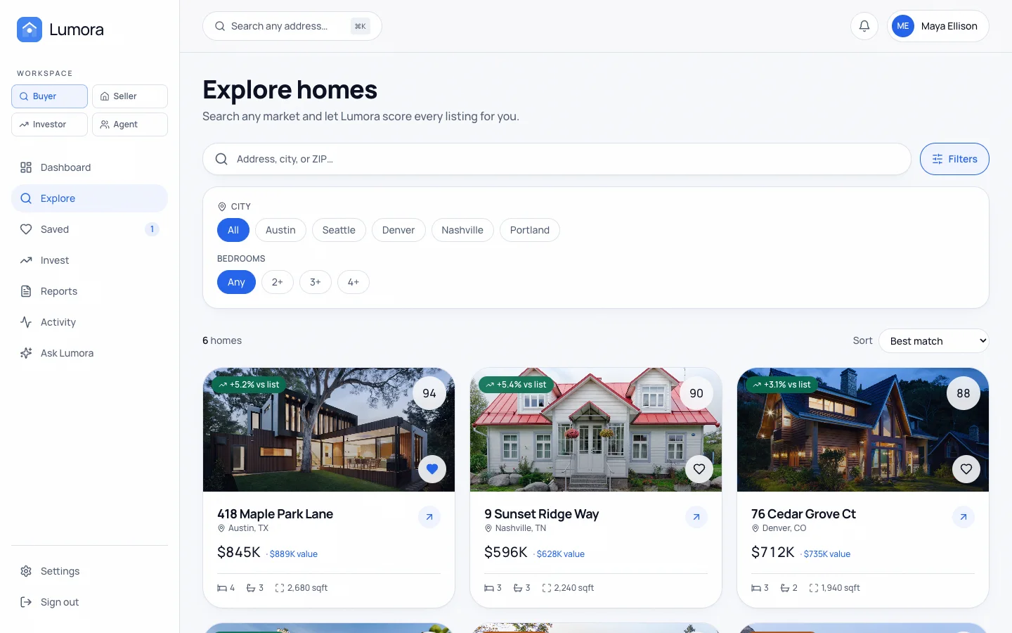 Lumora - AI Real Estate UI Source Code - Dashboard - Explore