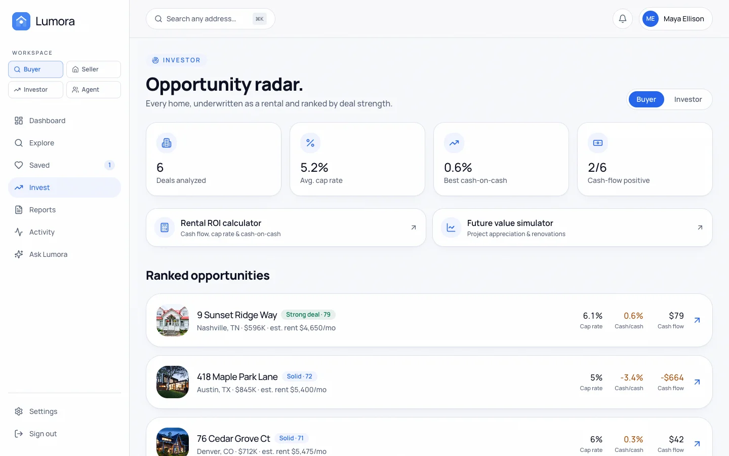 Lumora - AI Real Estate UI Source Code - Dashboard - Invest