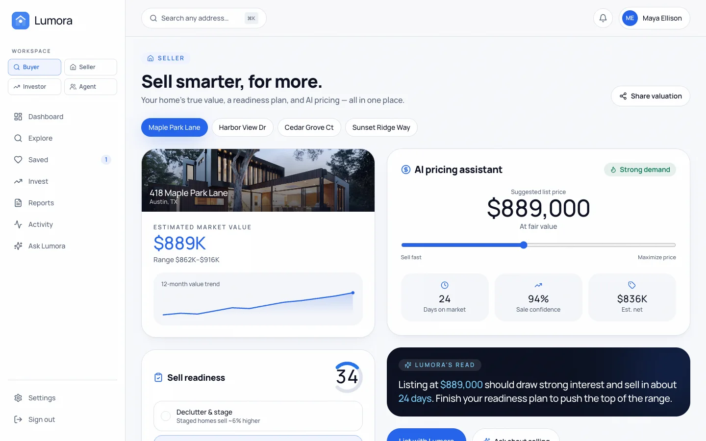 Lumora - AI Real Estate UI Source Code - Dashboard - Sell