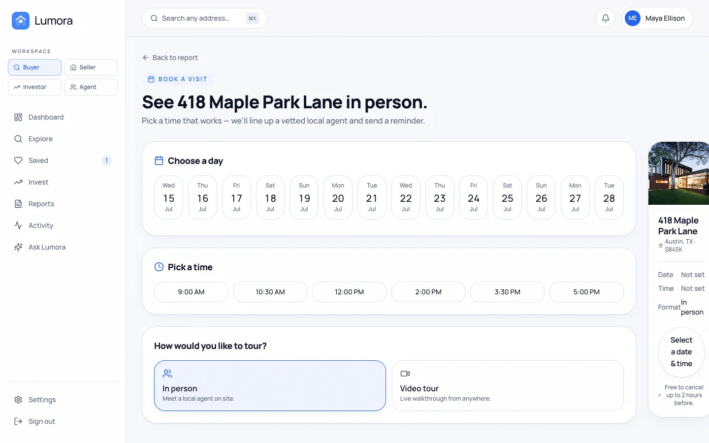 Lumora - AI Real Estate UI Source Code - Dashboard - Tour - Maple Park