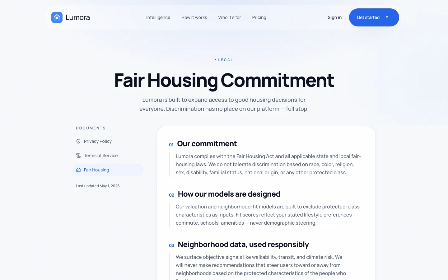 Lumora - AI Real Estate UI Source Code - Legal - Fair Housing
