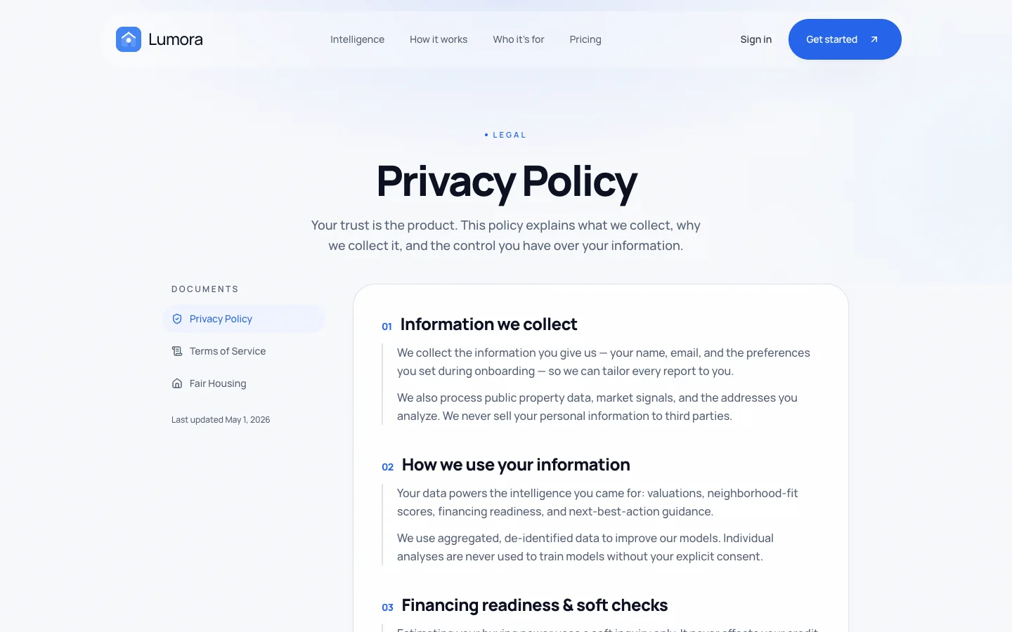 Lumora - AI Real Estate UI Source Code - Legal - Privacy