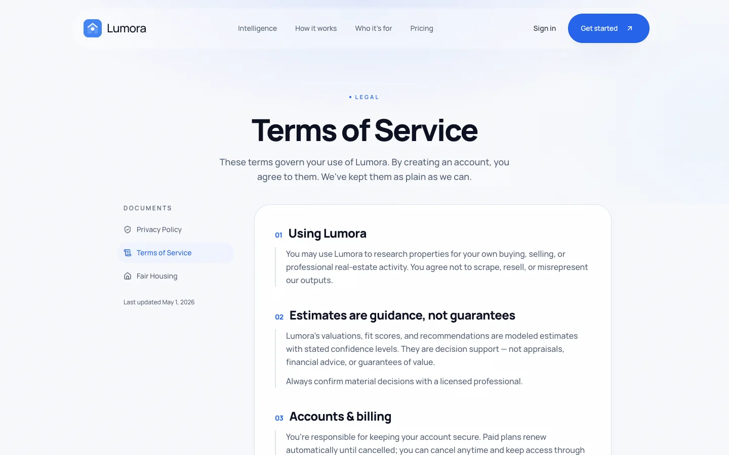 Lumora - AI Real Estate UI Source Code - Legal - Terms