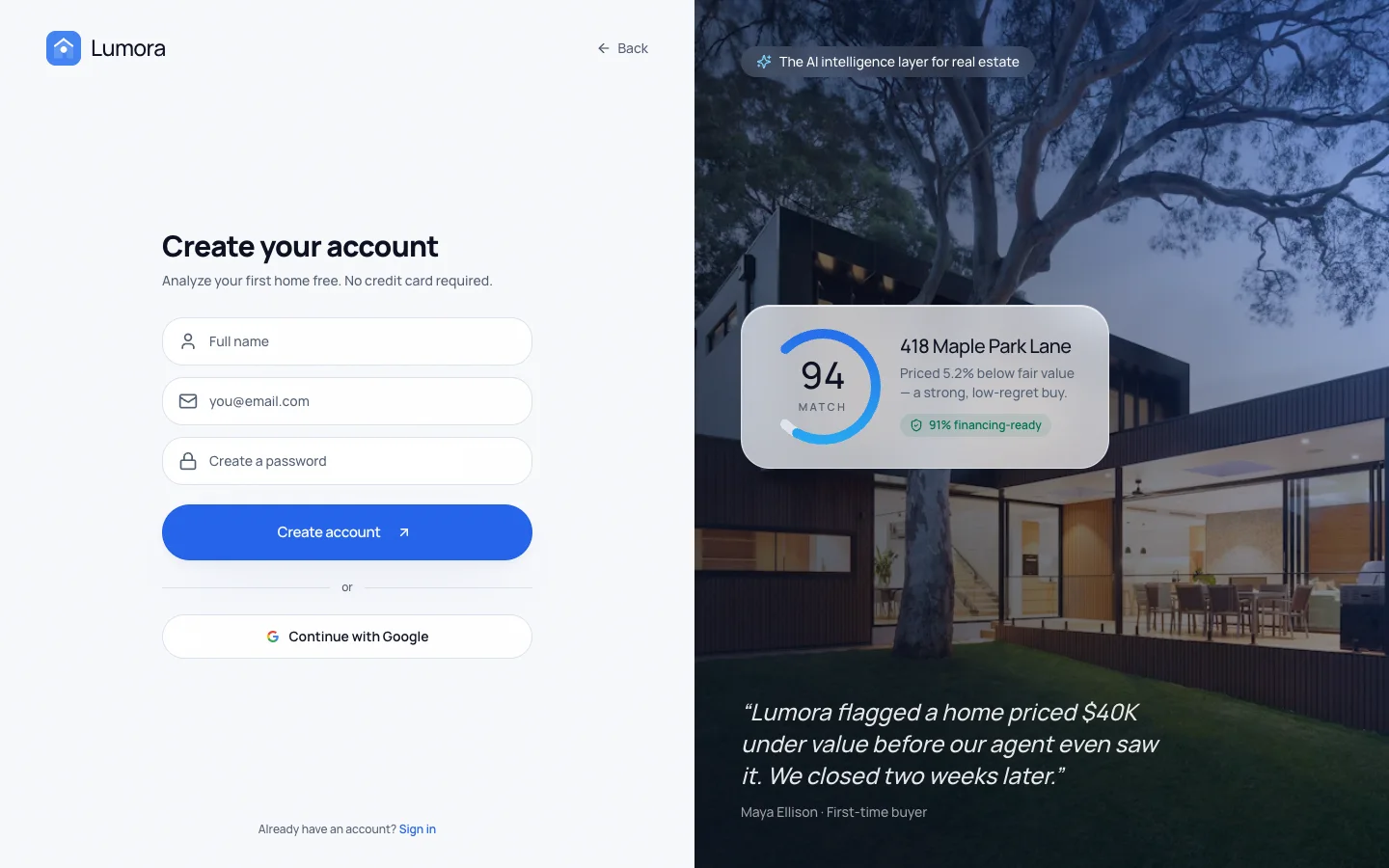 Lumora - AI Real Estate UI Source Code - Signup