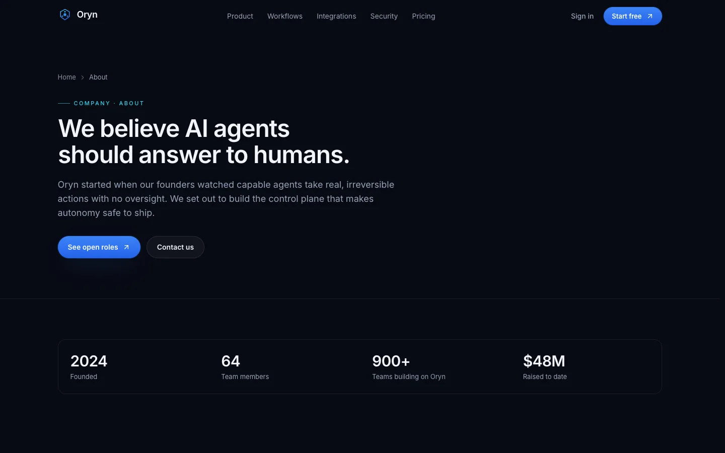 Oryn - AI Agent SaaS UI Source Code - About