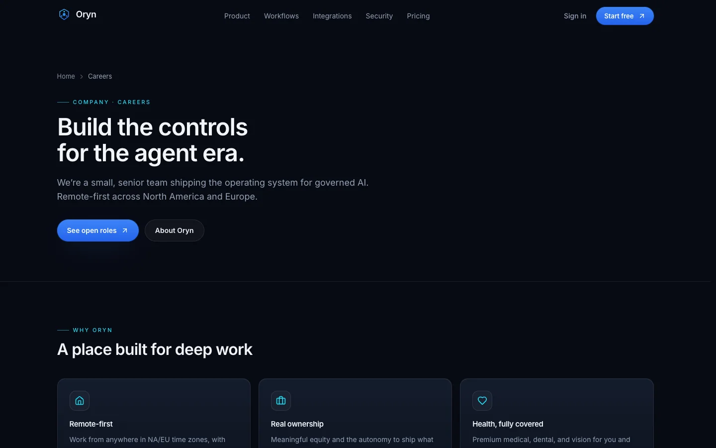 Oryn - AI Agent SaaS UI Source Code - Careers