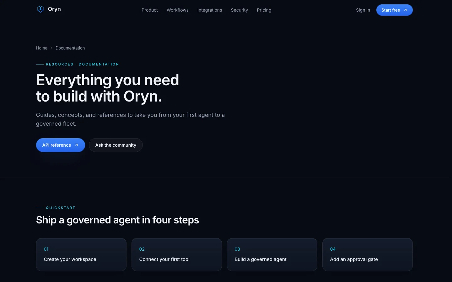 Oryn - AI Agent SaaS UI Source Code - Docs
