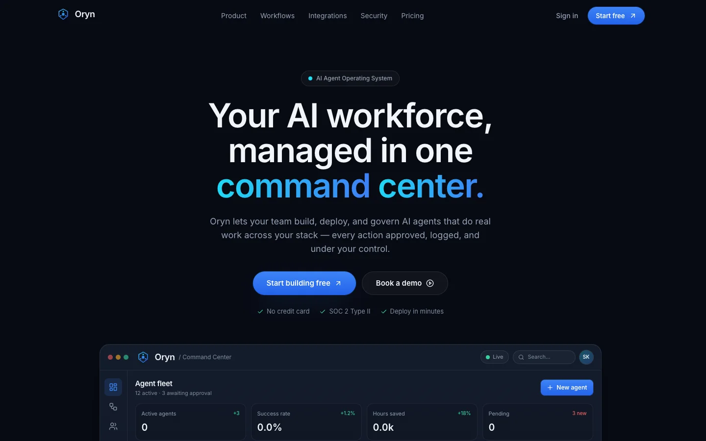 Oryn - AI Agent SaaS UI Source Code - Landing page