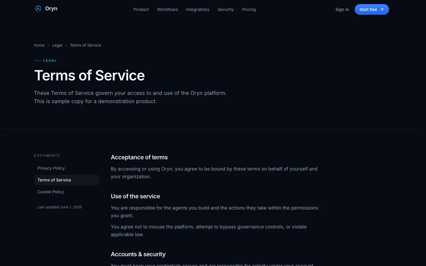 Oryn - AI Agent SaaS UI Source Code - Legal - Terms