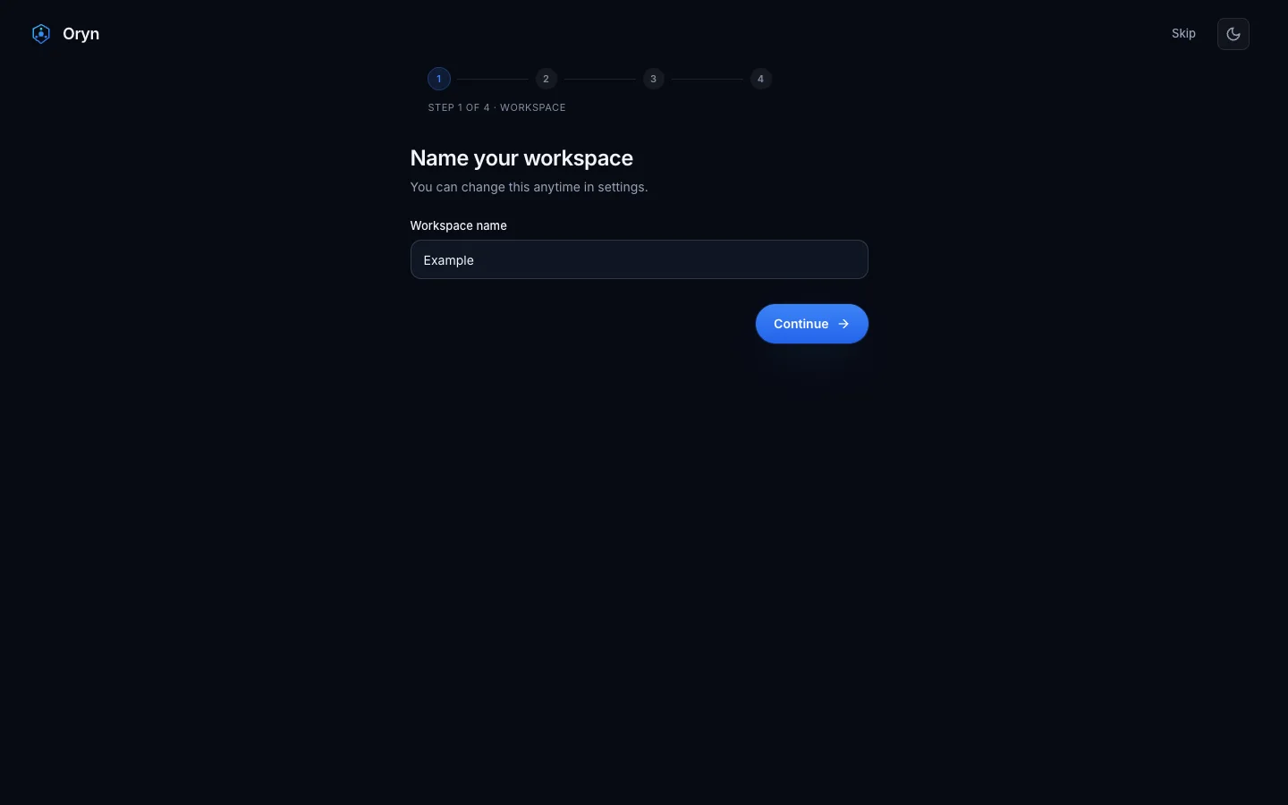 Oryn - AI Agent SaaS UI Source Code - Onboarding