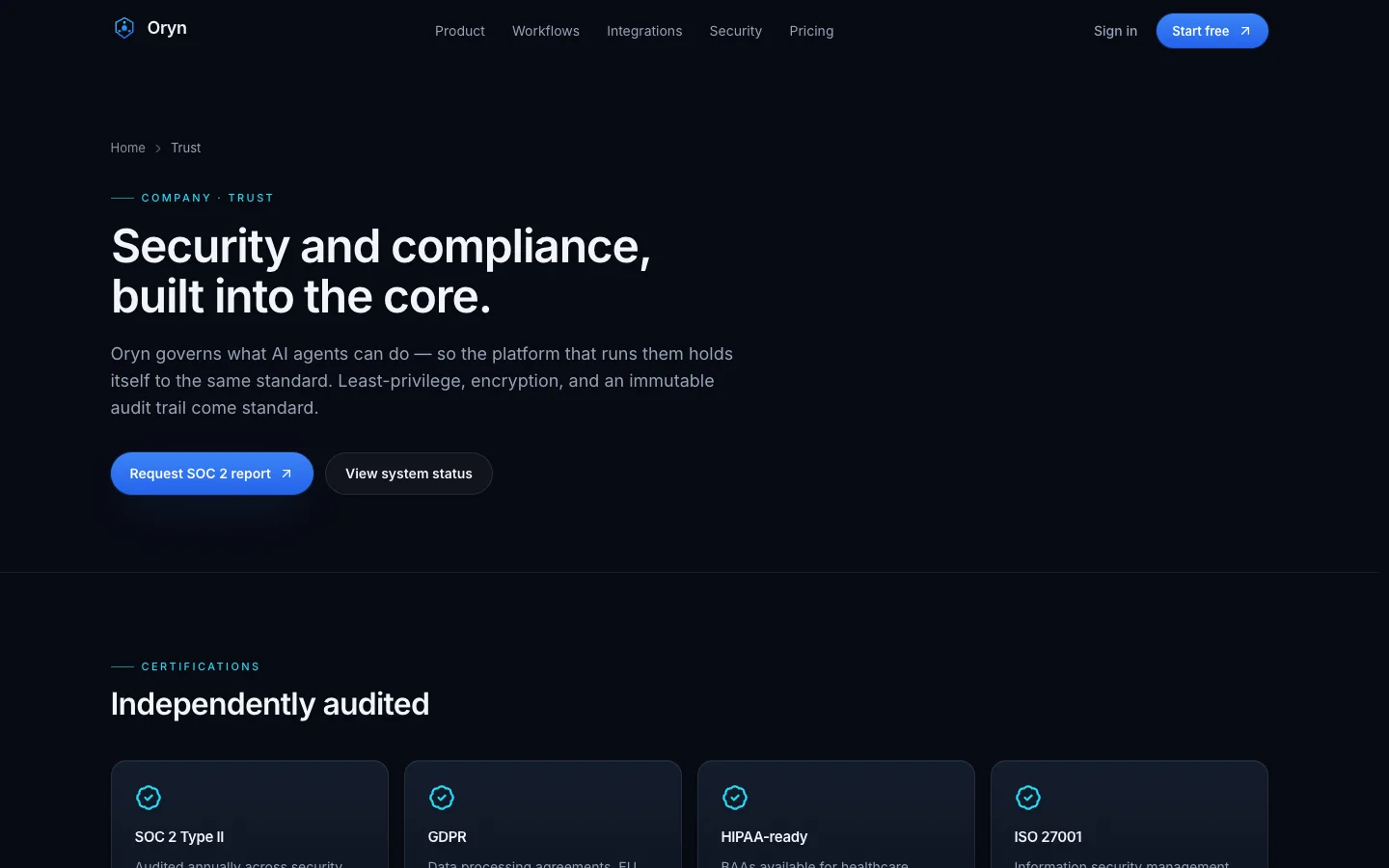 Oryn - AI Agent SaaS UI Source Code - Security