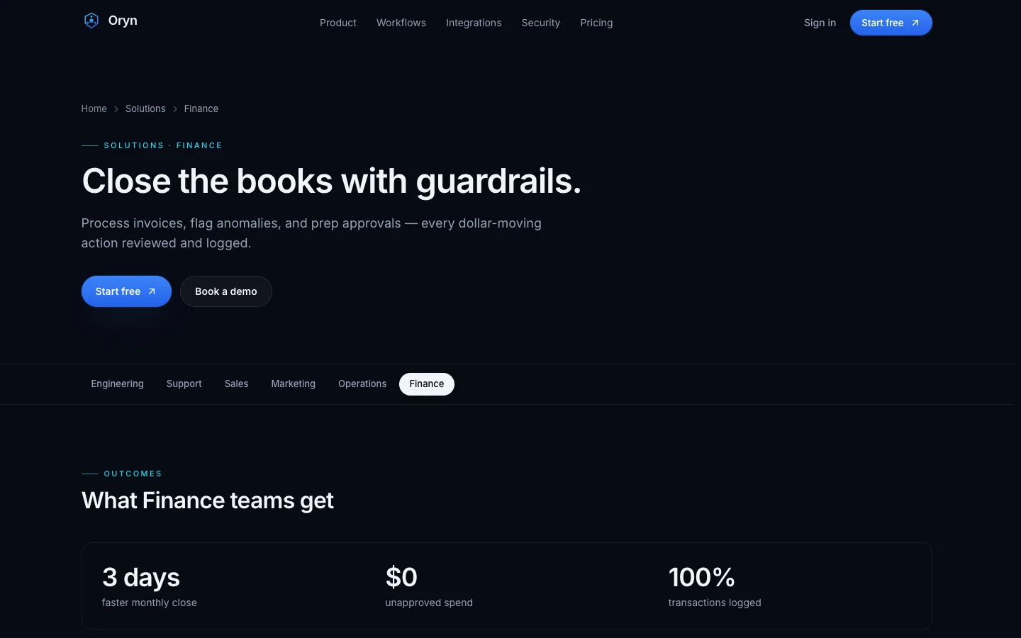Oryn - AI Agent SaaS UI Source Code - Solutions - Finance