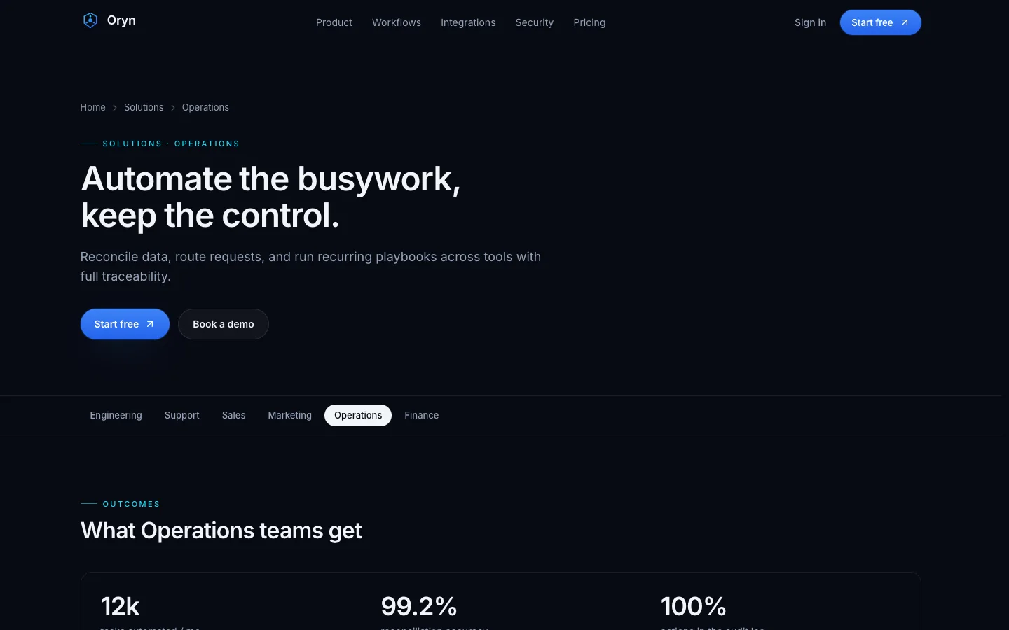 Oryn - AI Agent SaaS UI Source Code - Solutions - Operations