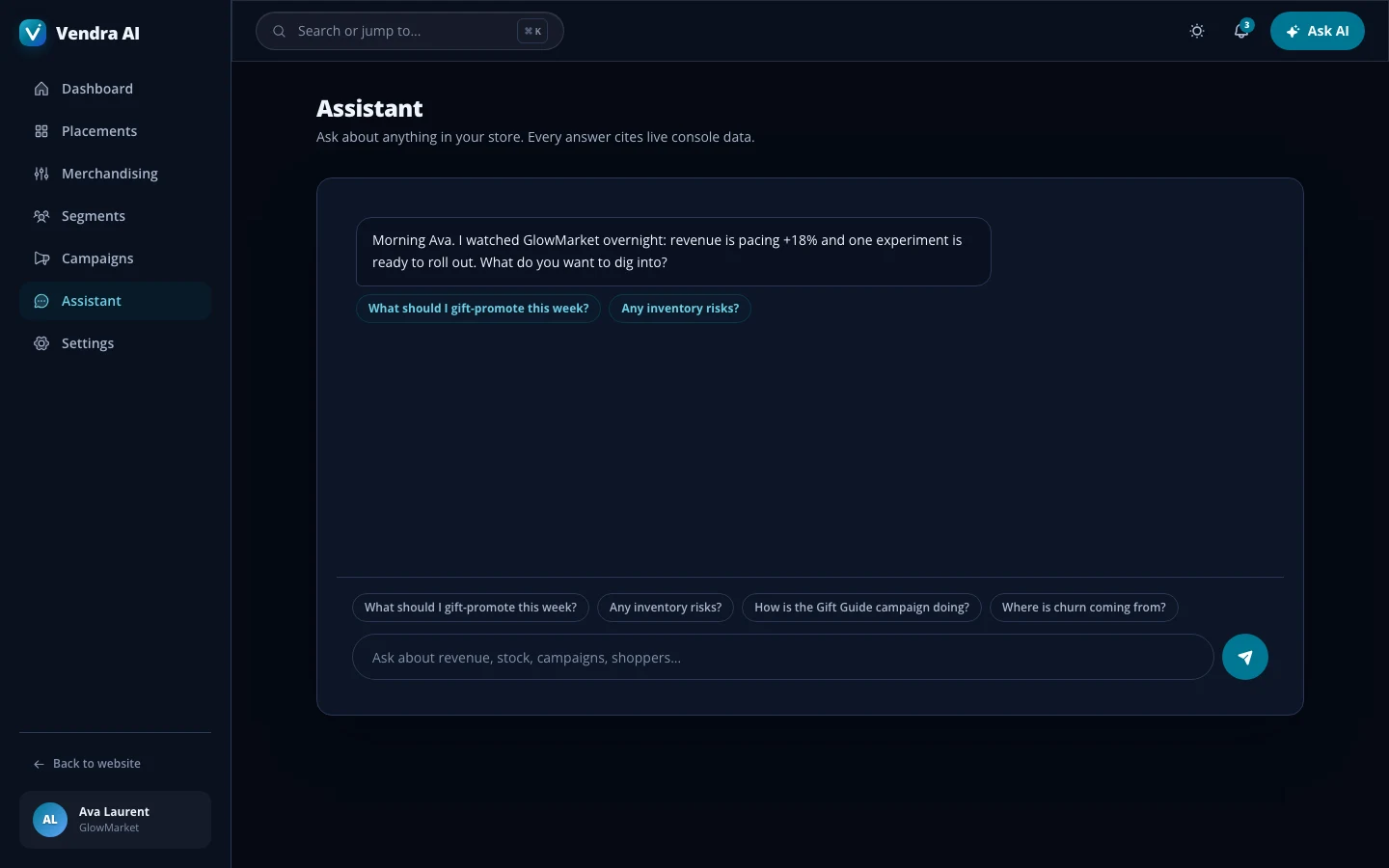 Vendra AI - AI Commerce Platform UI Source Code - Shopping assistant