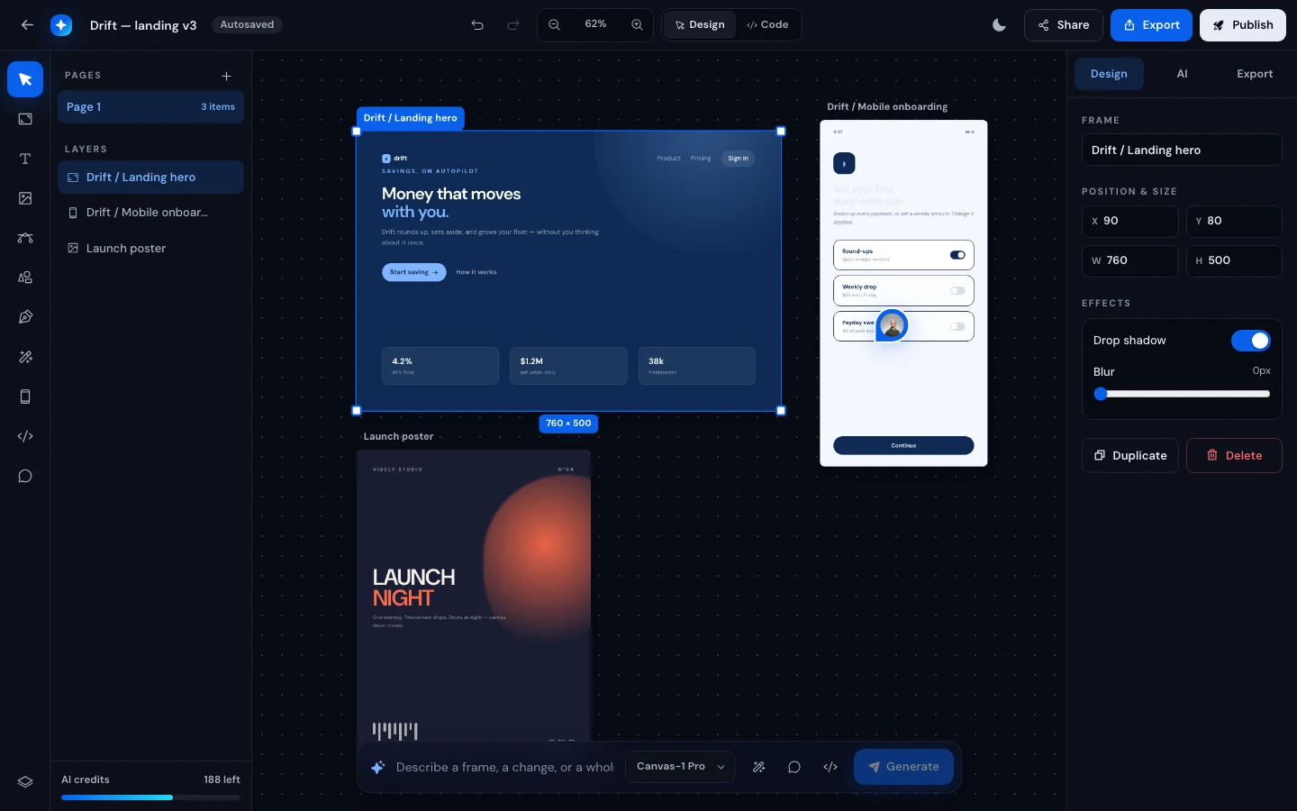 Vibely AI - AI Design and Code Workspace - AI design canvas