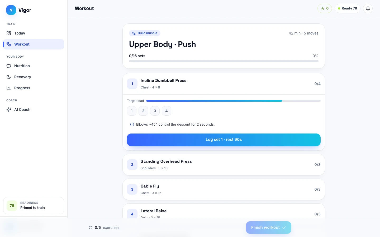 Vigor - AI Fitness Coach UI Source Code - Adaptive workout experience