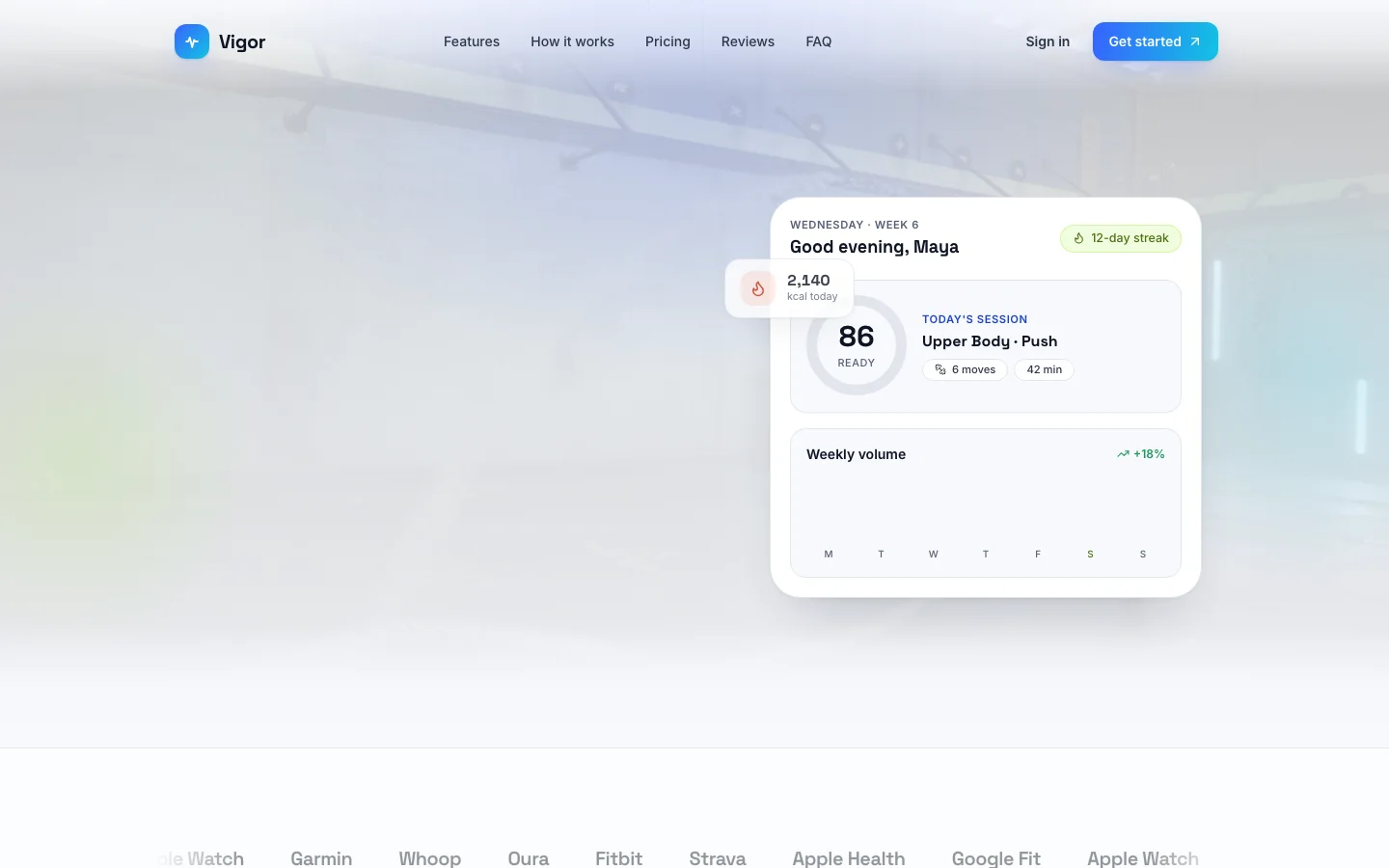 Vigor - AI Fitness Coach UI Source Code - Marketing homepage