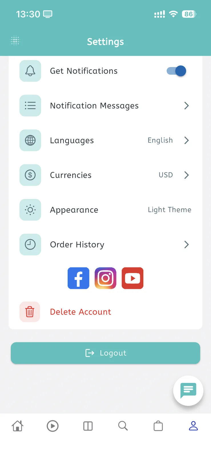 Fluxstore Multi Vendor - Flutter E-commerce Full App - Customer settings