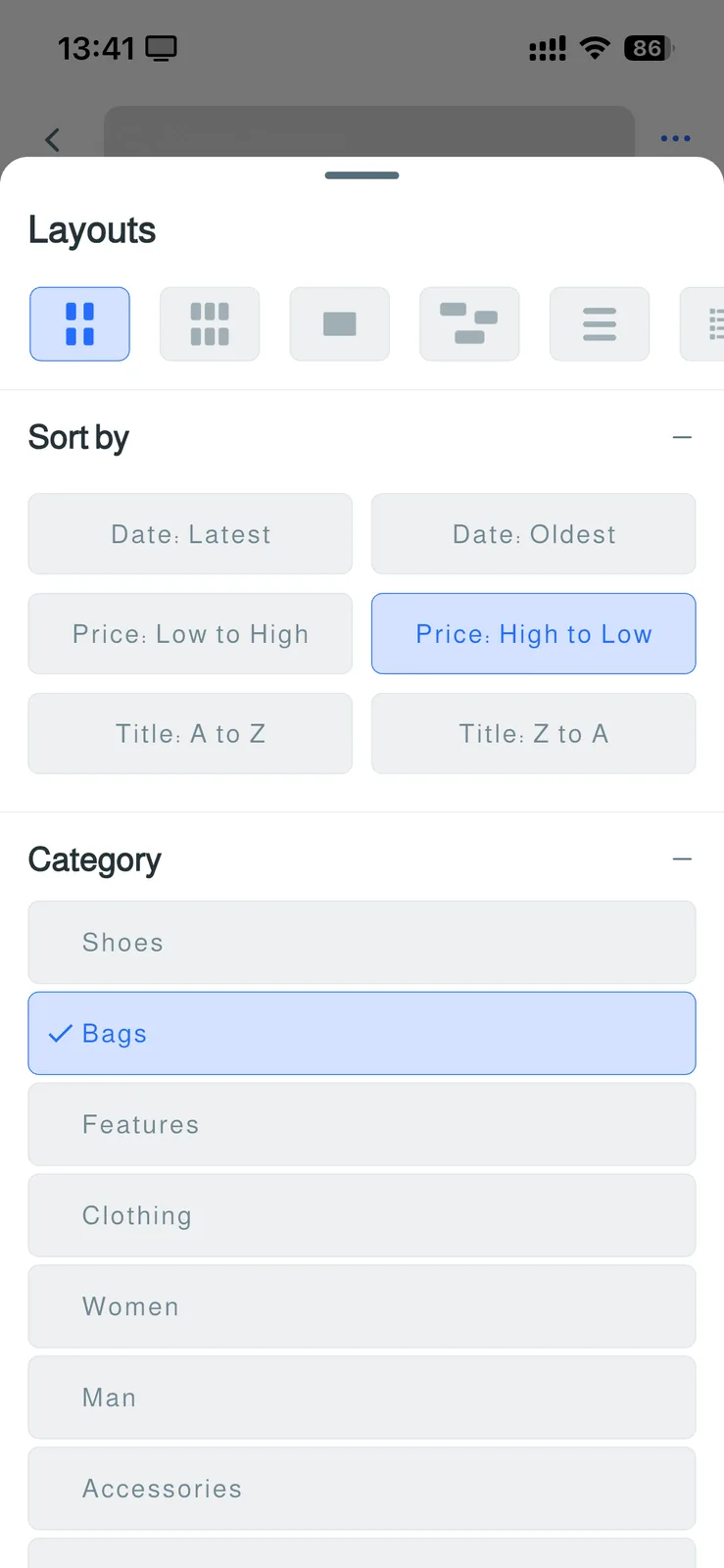 FluxStore Shopify - The Best Flutter E-commerce app - Catalog filters